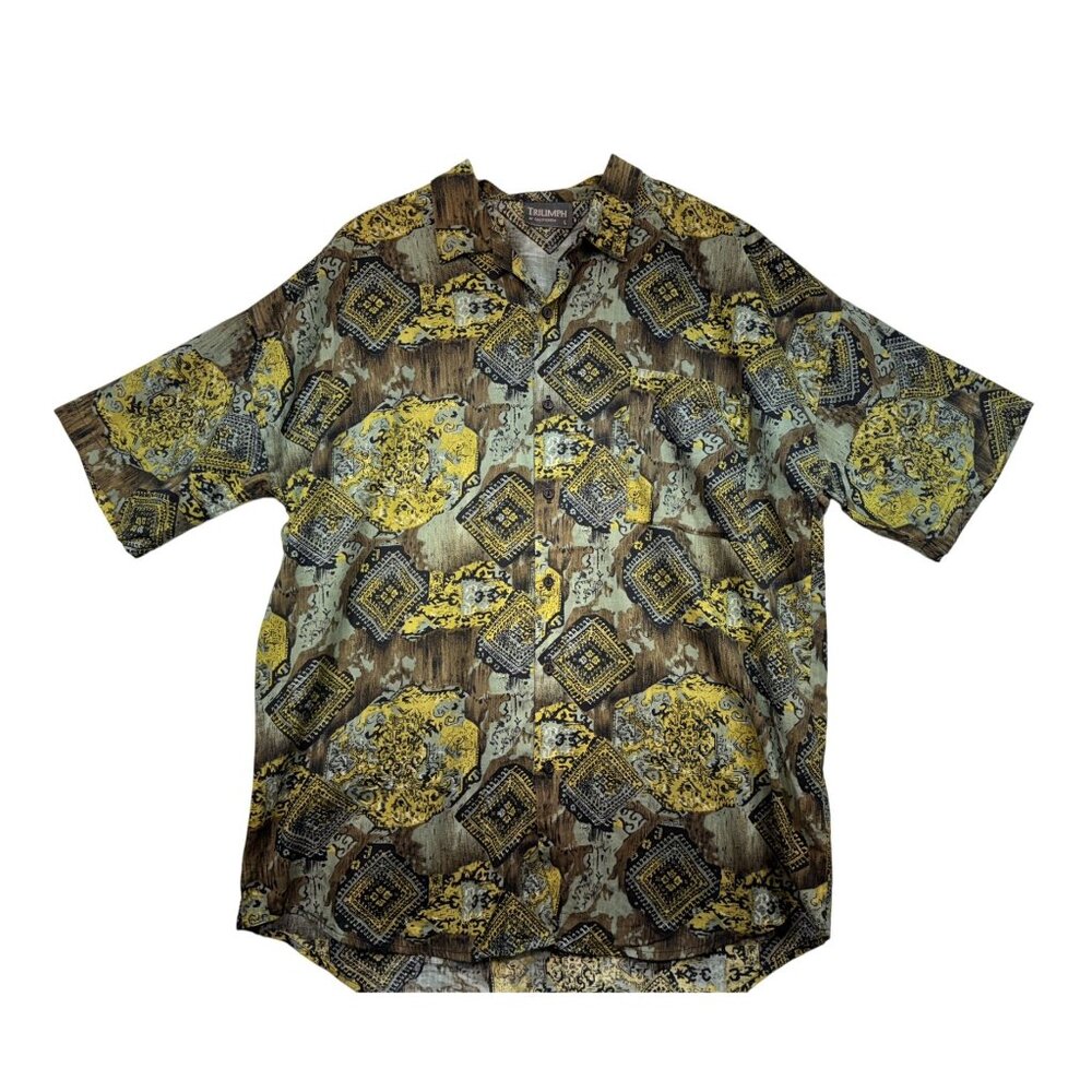 Vintage Triumph Mens  Button Up Shirt Size L Multicolor Art Deco Abstract Summer